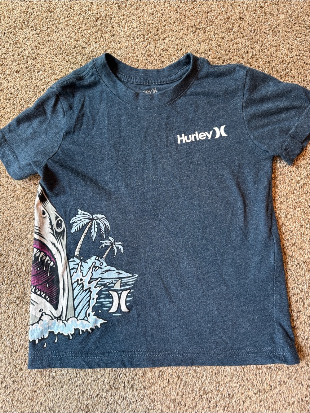 Hurley | Navy Tee with Shark and Palm Graphic